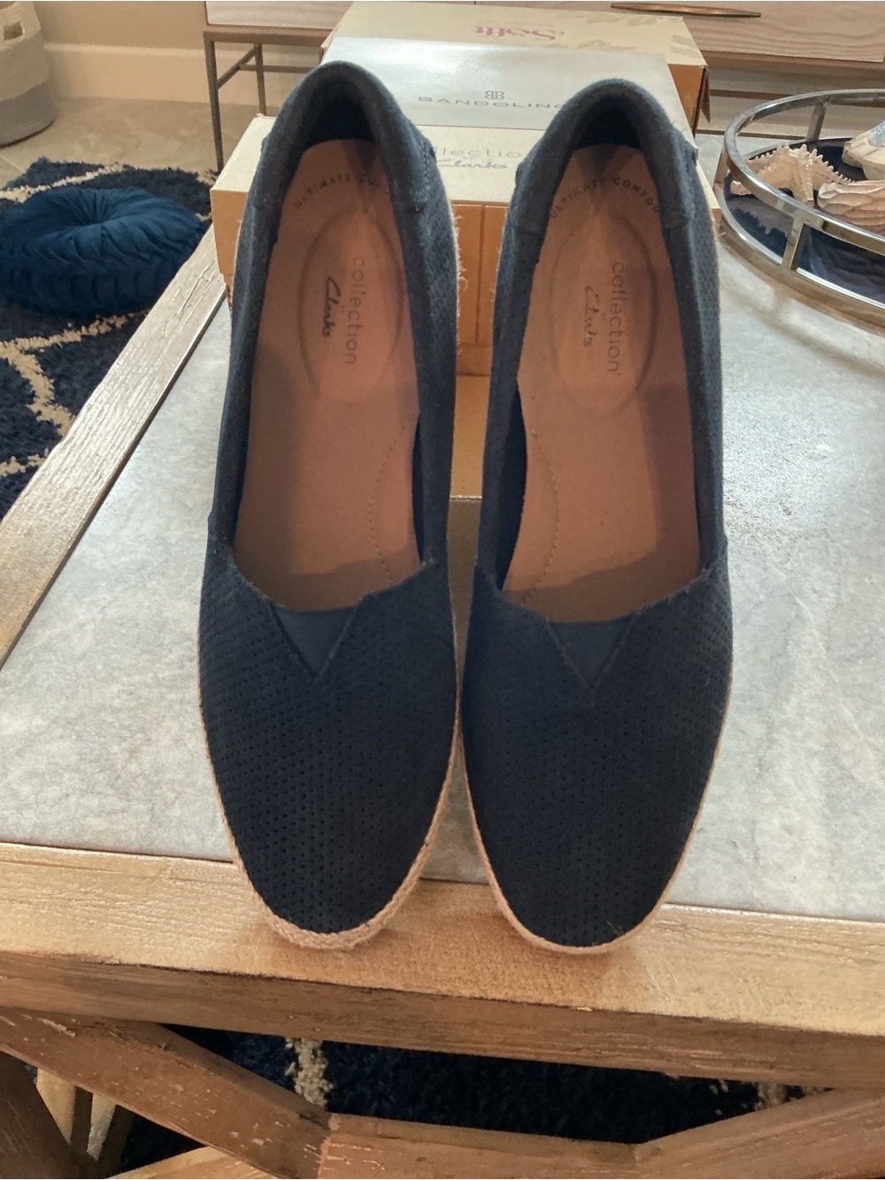 Clarks Navy Perforated Espadrille Flats